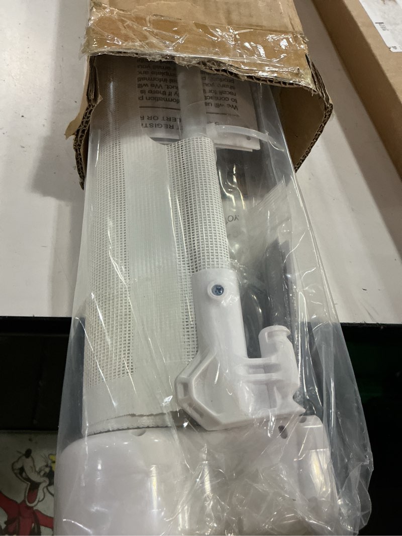 Condition photo showing New/Like New for one-hand operation retractable baby gates, 59 inch retractable gate with reinforced strip design to prevent crawling through, 5 ft retractable dog gate for stairs, doorways, hallways white 34" tall x 59" wide