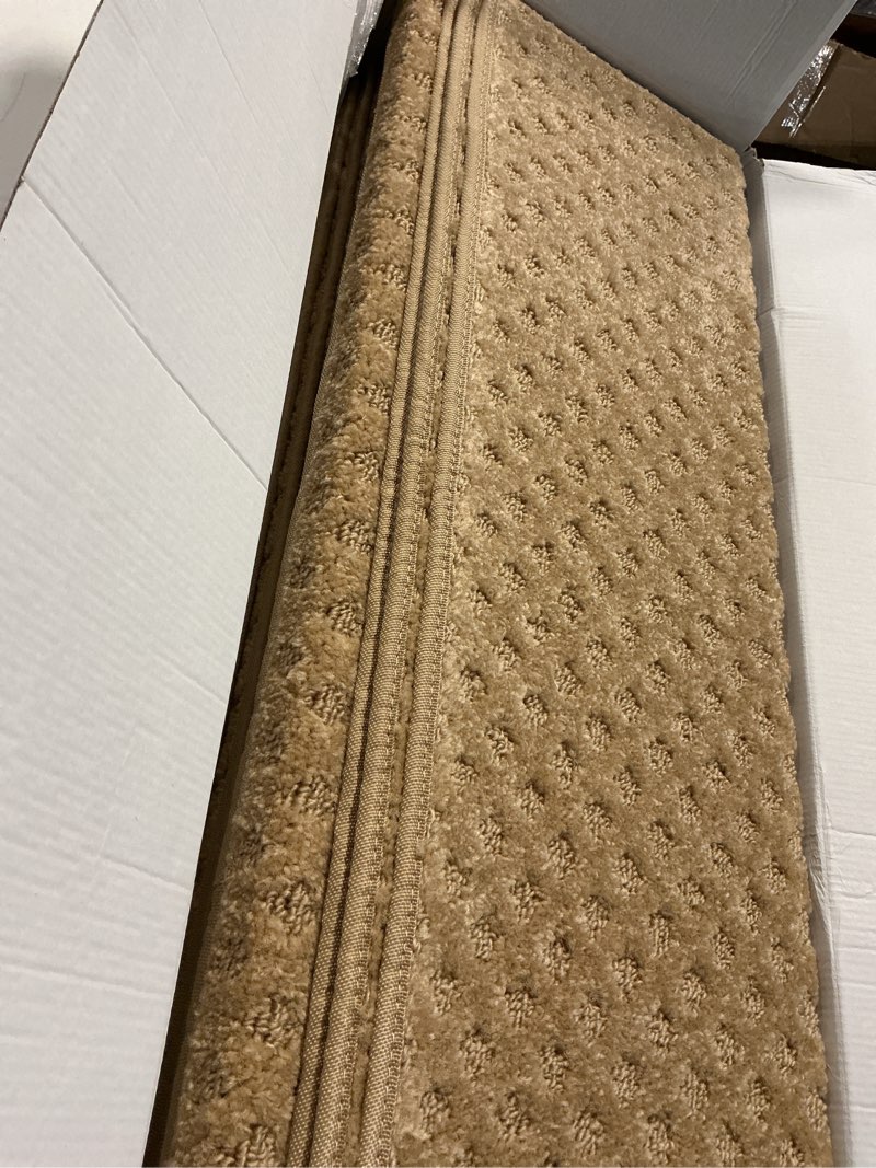 Condition photo showing Good Condition for mbigm bullnose carpet stair treads, 14 pack, 9.5" x 30", camel - lattice | pp tufted carpet with pp grid base, steel-core support, nonwoven cushioning and tpr adhesive backing for indoor stairs camel - lattice 9.5" x 30" 14