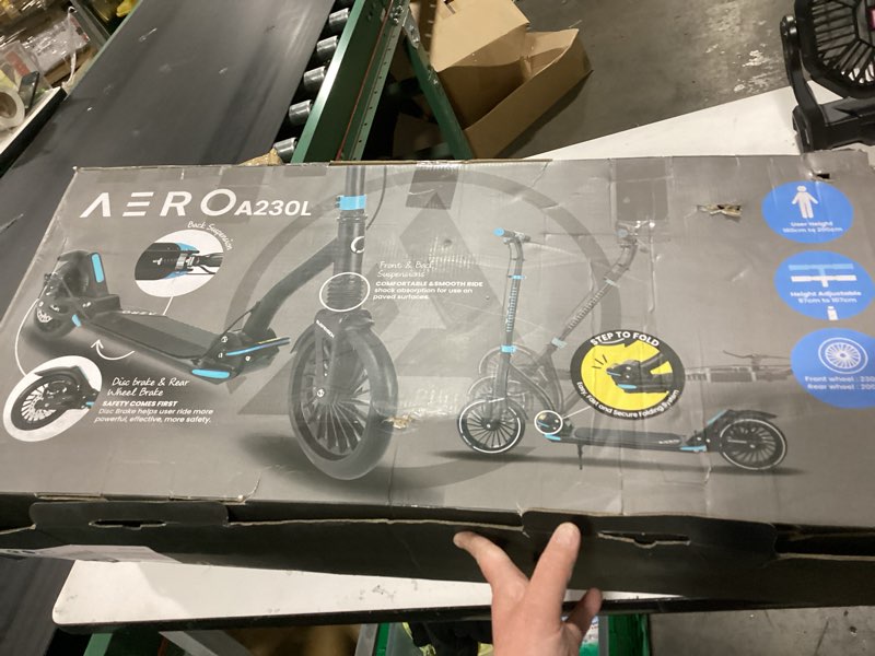 aero mobility kick scooter for kids 6+, teens & adults | light up wheels, hand brake, rubber deck mat & shock absorption | foldable & height adjustable a230l black with disc brake