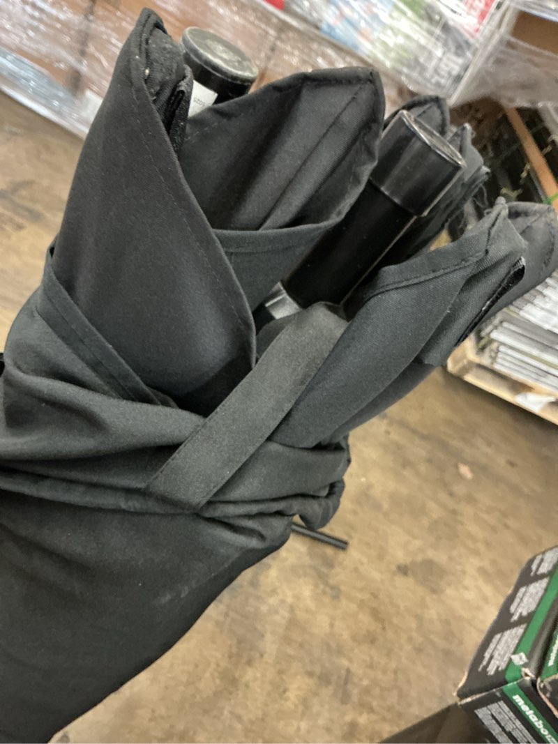 Condition photo showing As Is for style selections 7.5-feet steel black push-button tilt market patio umbrella