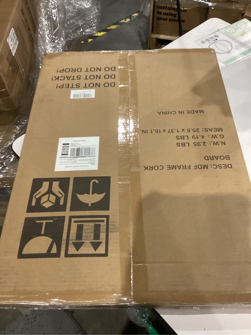 Condition photo showing Good Condition for DOLLAR BOSS White Cork Board for Wall - 24 X 18 Inches, Rustic Wooden Frame Bulletin Board, Decorative Hanging Pin Board for Office & Home Decor White 24''X 18‘’