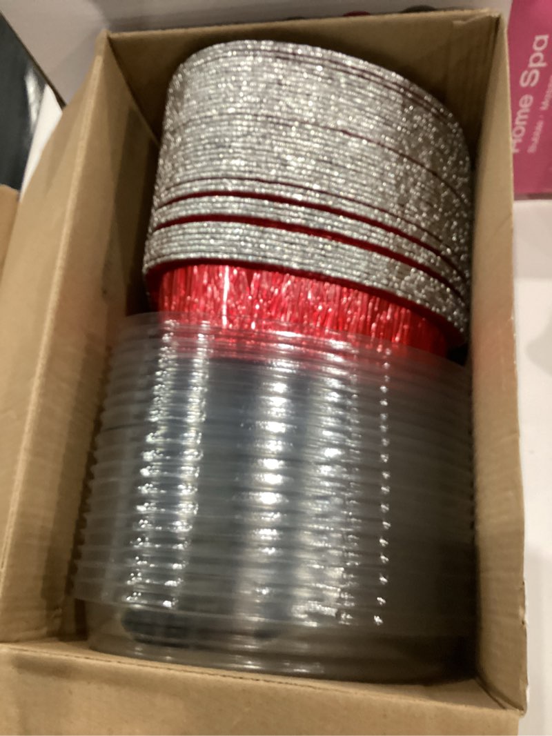 Condition photo showing Good Condition for Hushee 36 Pcs 27oz Valentines Heart Shaped Aluminum Foil Cake Pan with Lids 7.4" Red Large Disposable Valentines Food Baking Pan Packing Tins Takeaway Containers for Valentine's Day Party Supplies