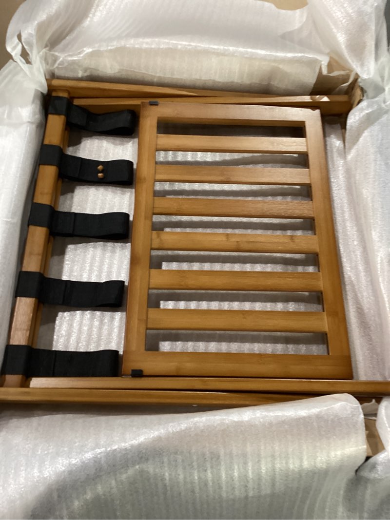 Condition photo showing New/Like New for Smuxee Fully Assembled Walnut Luggage Rack, Upgraded Bamboo Foldable Suitcase Stand with 5 Nylon Straps, Luggage Holder with Shelf for Guest Room Bedroom Hotel Walnut 1 Pcs