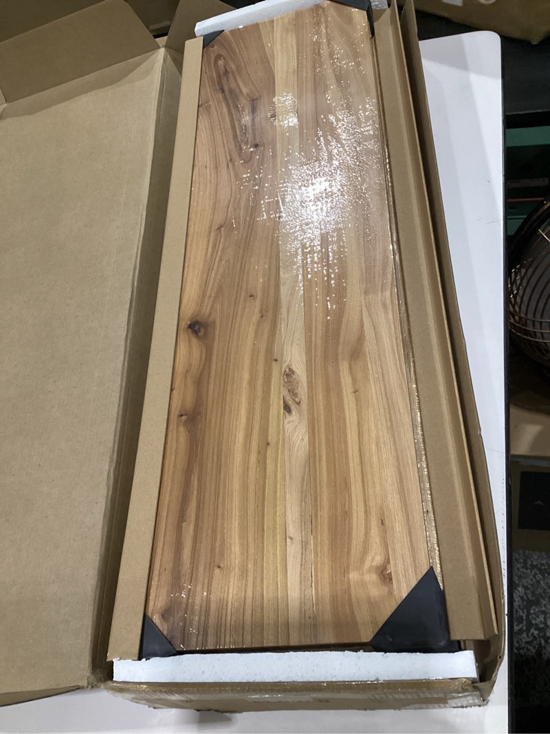 Condition photo showing Good Condition for RICHFOCUS Live Edge Elm Floating Shelves - 48" W x 9.3" D Rustic Solid Wood Wall Shelves with Invisible Bracket, Wall-Mounted for Living Room, Bedroom, Kitchen Storage & Display, Set of 1, Natural Natural Live Edge,48inch,Set of 1