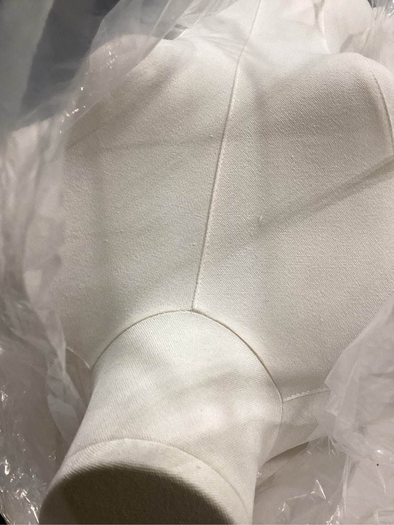 Condition photo showing Good Condition for easehome dress form mannequin body, 50”-70”height adjustable female beige linen fabric manikin torso,model display body stand with detachable silver metal bracket and rectangular base beige adult 50-70 inches
