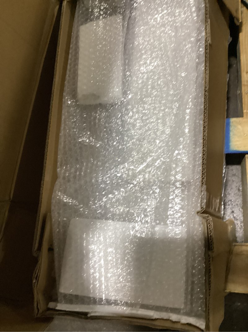 Condition photo showing As Is for SmartStandard 36 x 84 inch White Sliding MDF Barn Door with 6.6FT Brushed Nickel Sliding Door Hardware Kit & Handle, Pre-Drilled Ready to Assemble, Waterproof PVC Coating, H-Frame 36"x84" Door + 6.6' Track Kit White/Brushed Nickel