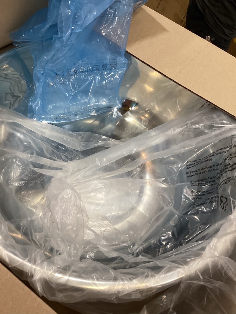 Condition photo showing As Is for winco 20 quart stainless steel mixing bowl for commercial use