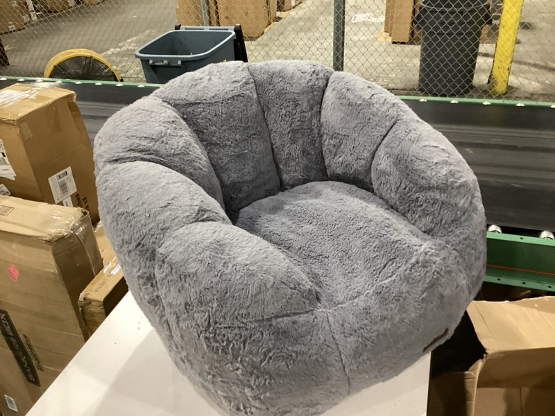 Condition photo showing Good Condition for maxyoyo kids bean bag chair, floral shaped bean bag sofa, plush faux fur toddler couch with petal backrest for boys girls, stuffed cozy sofa for nursery, bedroom, grey