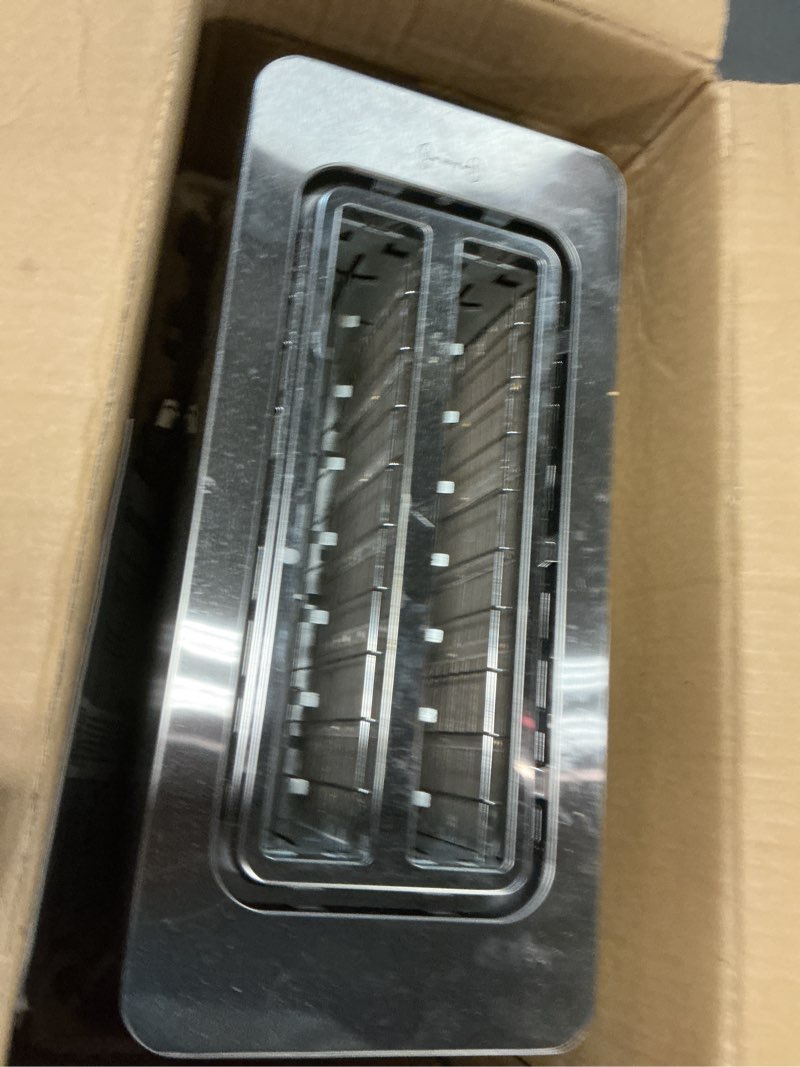 Condition photo showing As Is for Elite Gourmet ECT5924D SmartToast Digital Long Slot 4 Slice Toaster, 1.5” Wide Slots for Thick Breads & Bagel Function, LED Touch Screen, Countdown Timer, 6 Shades, Stainless Steel 4 Slice Black/Stainless Steel