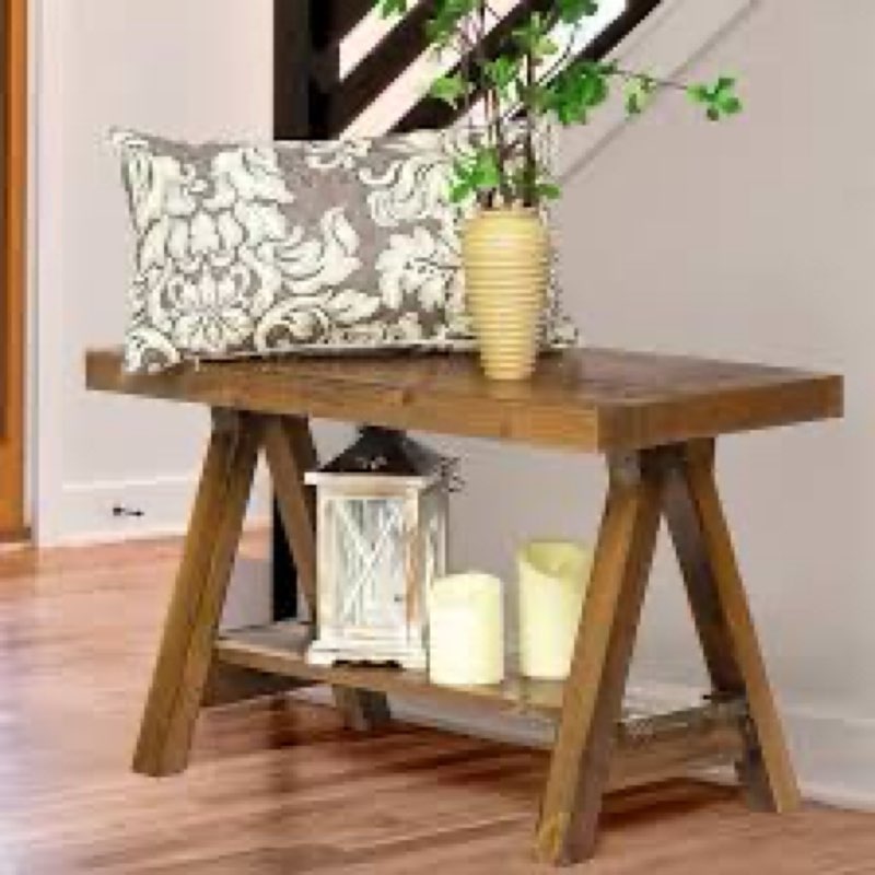 Wnutrees 54" Farmhouse Wood Bench, Rustic Solid Wood Entryway Bench Seat with Double X-Structure for