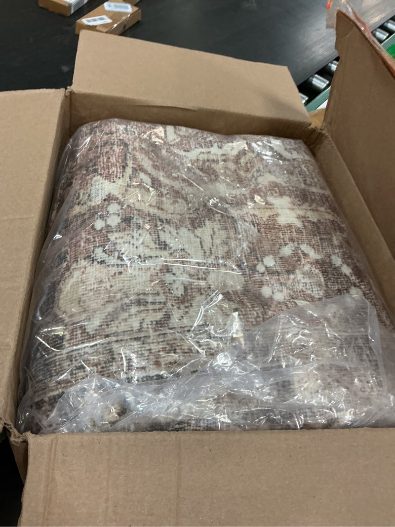 Condition photo showing As Is for 8x10 Area Rugs for Living Room, Vintage Washable Rug with Non-Slip Backing, Stain Resistant Large Area Rug for Dining Room, Soft Rugs for Bedroom (White/Brown, 8'x10') White/Brown 8'x10'