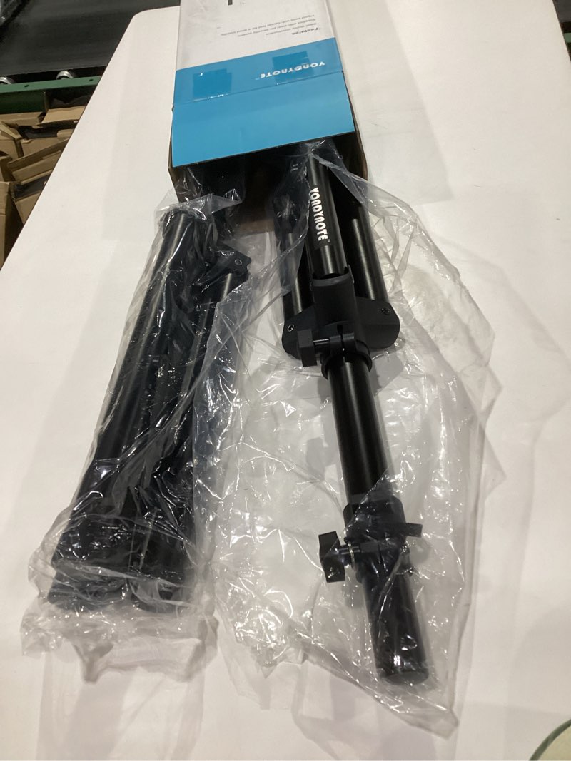 Condition photo showing New/Like New for pair of tripod speaker stands adjustable height from 33.5" to 53.5" slim mini speaker stand pa dj short tripod speaker stand set of 2