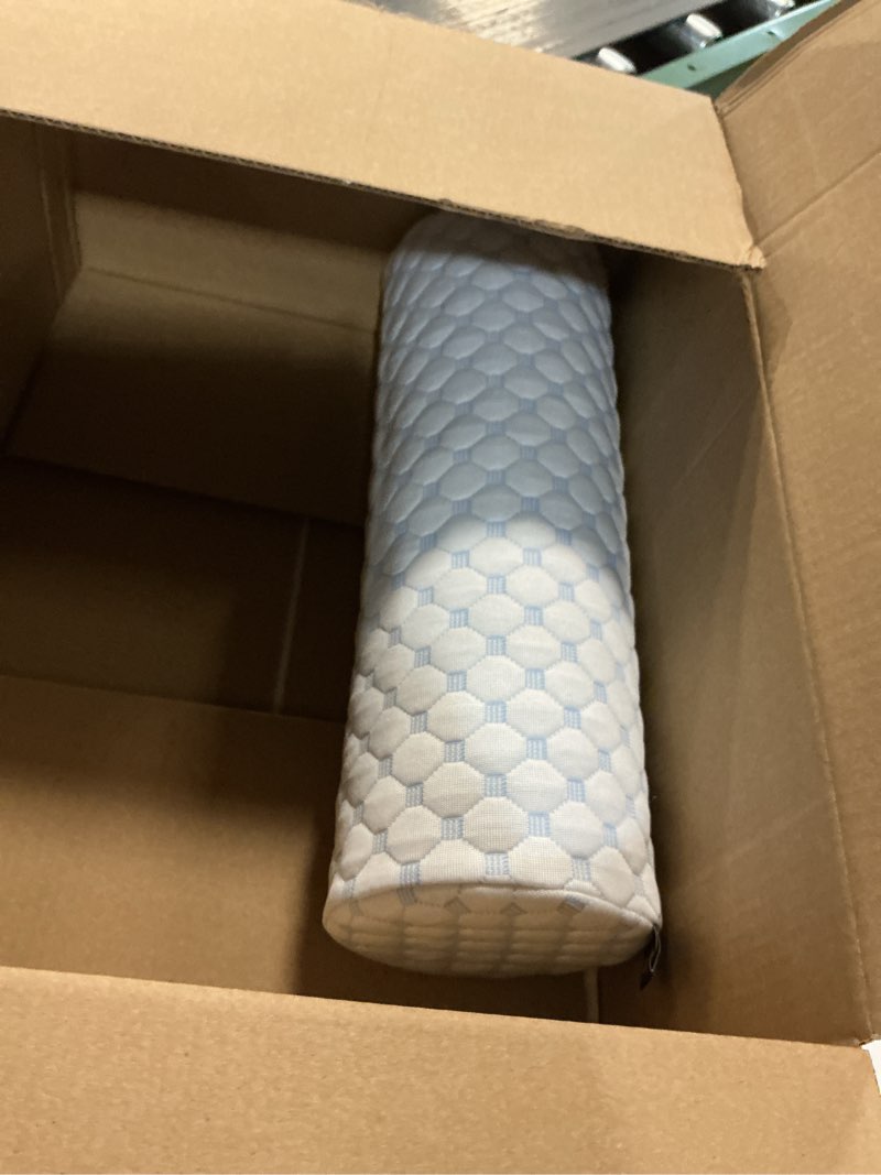 Condition photo showing As Is for 1 pcs Neck Roll Pillow for Neck Pain Relief - Memory Foam Neck Support Pillow for Bed, Cylinder Pillows, Round Neck Pillow for Sleeping, 15.7 * 5 * 5 inch (Cool-Blue) Cool-blue Medium - 5.0\\\" H
