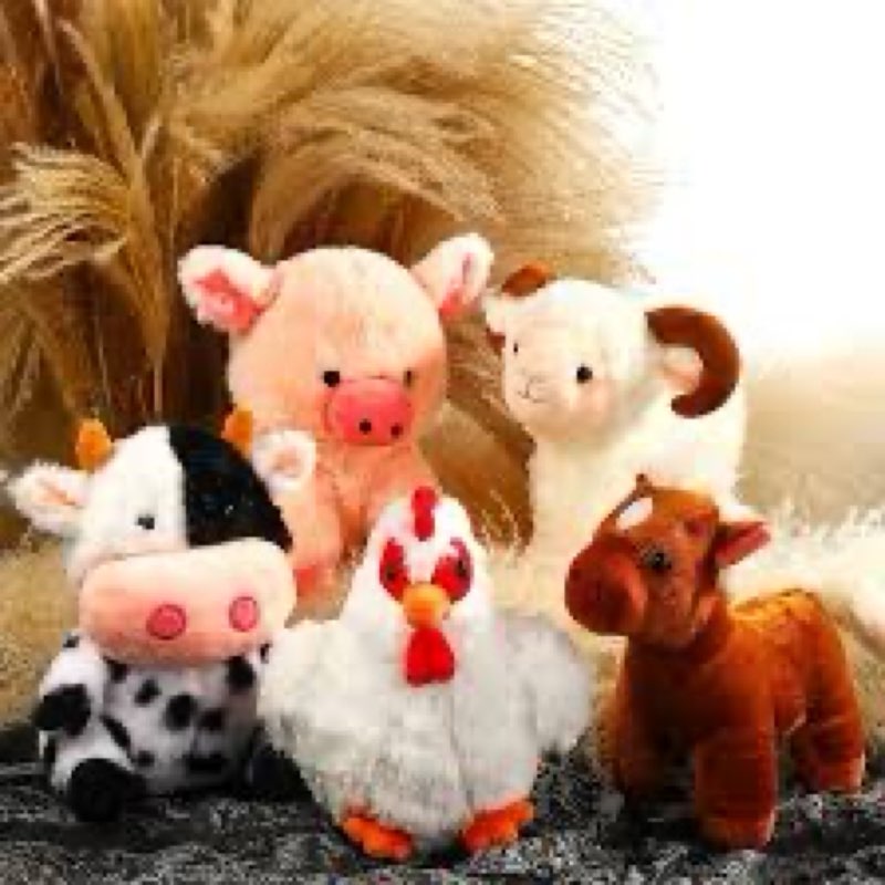 Hiboom 7 Pack Farm Stuffed Plush Animals Toys Set 8 Inch Barnyard Stuffed Animals Bulk Soft Pig Rooster Horse Duck Sheep Cow Dog Toy Gifts for Birthday Party Favor Supplies Operation Christmas Items 