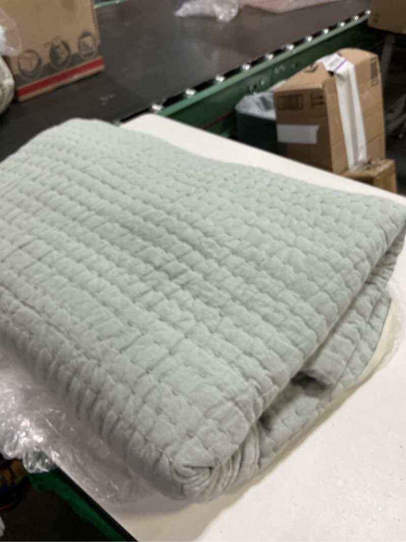 Condition photo showing Good Condition for quince cotton hand stitched quilt 88”x92” eucalyptus (color differs from stock photo)