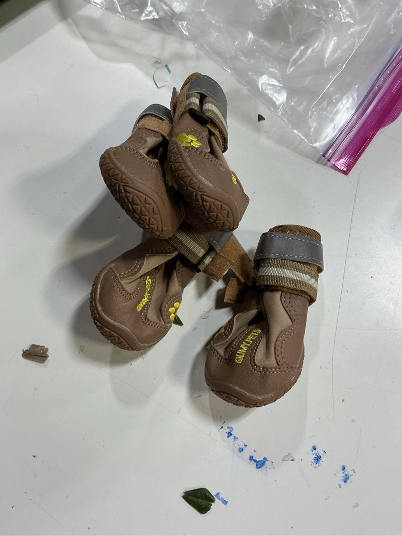 Condition photo showing Good Condition for (Size:2)QUMY Dog Shoes for Large Dogs, Medium Dog Boots & Paw Protectors for Winter Snowy Day, Summer Hot Pavement, Water-Resistant in Rainy Weather, Outdoor Walking, Indoor Hardfloors Skid-Resistant Sole Khaki Size 2: 1.9''x2.4''(W*L) (Pack of 4)