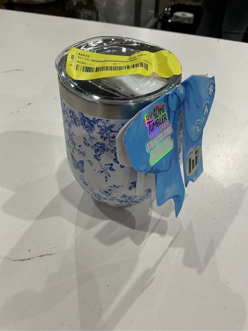 Condition photo showing Good Condition for hi peach layne, mother's day gift set, blue toile wine tumbler with nail file