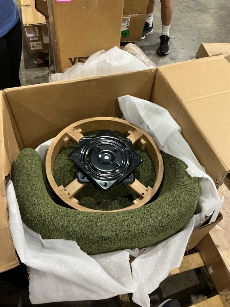 Condition photo showing Good Condition for swivel accent chair round barrel armchair upholstered performance fabric for living room bedroom waitingroom,1 box,moss green