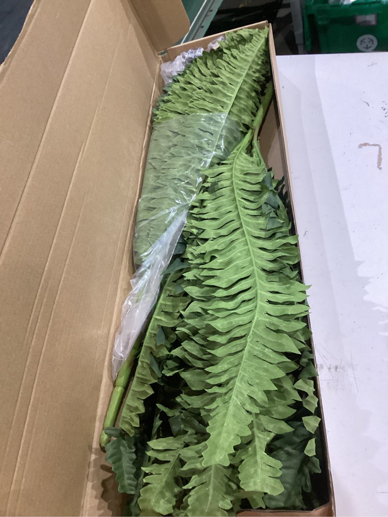 Condition photo showing As Is for fake ferns, 35in large fake bush plants, 2 artificial boston ferns with 39 fronds for outdoor hanging planter garden porch entrance home decor 35in-2pcs
