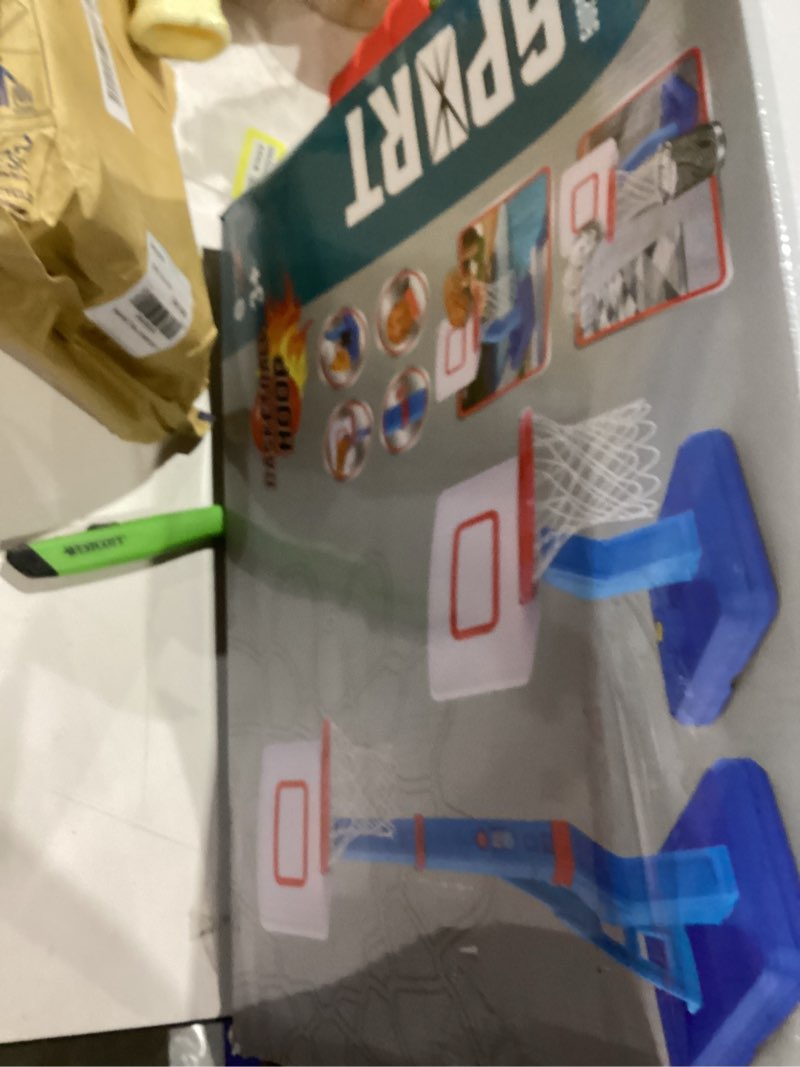 Condition photo showing As Is for SUPER JOY Toddler Basketball Hoop - Height Adjustable Kids Hoop for Indoor & Outdoor Play - Portable Mini Basketball Goal for Poolside- Game Sport Toy for Boys & Girls Age 1 2 3 4 5 Blue