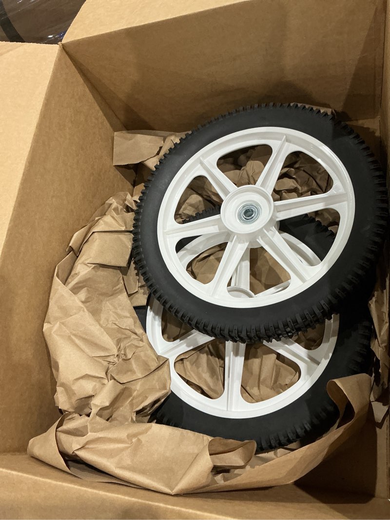 Condition photo showing Good Condition for gicool 14 x 2 inch rubber tire and plastic spoke wheel, 1.75 inch offset hub length, 1/2 inch axle hole, for lawn mower cart wheel replacement, 2 pack
