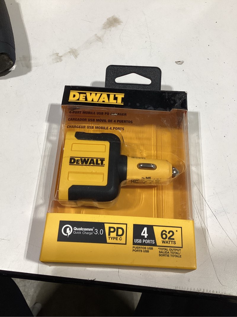 Condition photo showing As Is for dewalt 4 port car cell phone charger 1 pk