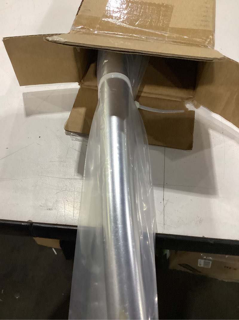 Condition photo showing As Is for curved shower curtain rod for bathroom 38-72 inches, adjustable length, curved shower rod, 0.9mm thickness, round shower curtain rods, rotate bracket for large shower space, need drilling, chrome