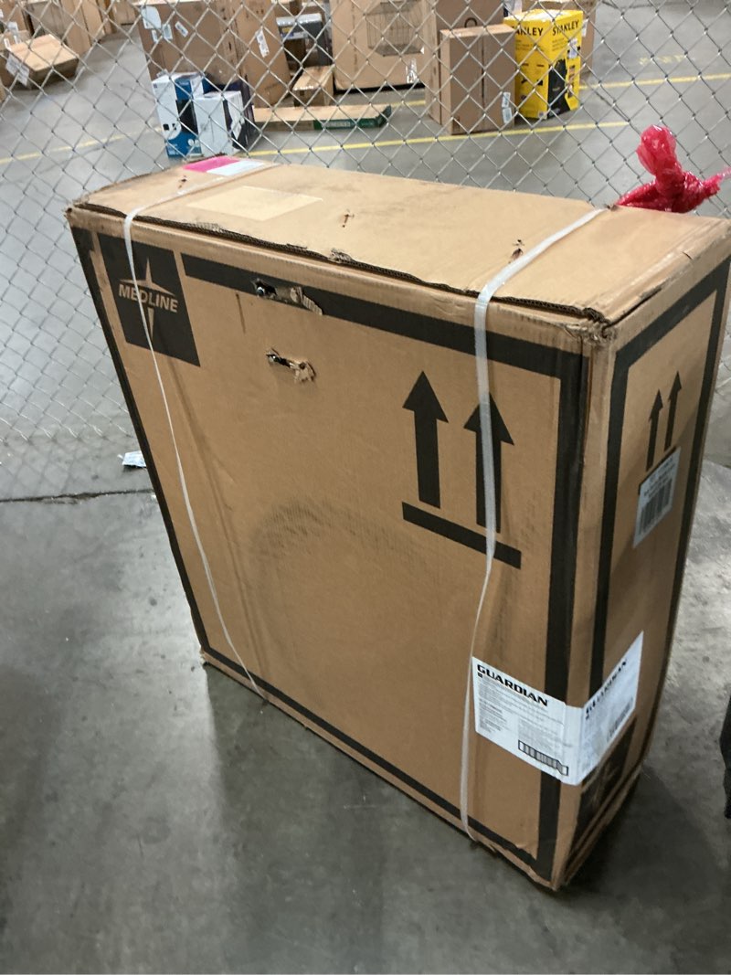 Condition photo showing New/Like New for medline comfortable folding wheelchair with swing-back, desk-length arms and elevating footrests, 18”w x 16”d seat,black 18" wide