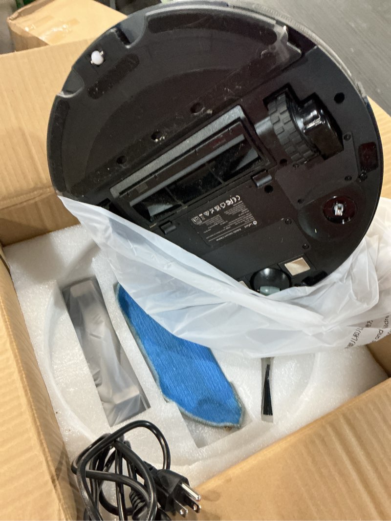 Condition photo showing As Is for lefant lidar robot vacuum and mop combo,75-days self-emptying,6000pa powerful scution,multi-floor mapping, no-go zones,140 min runtime,2.4g/5g wifi/alexa/app/iwatch,m2 plus black