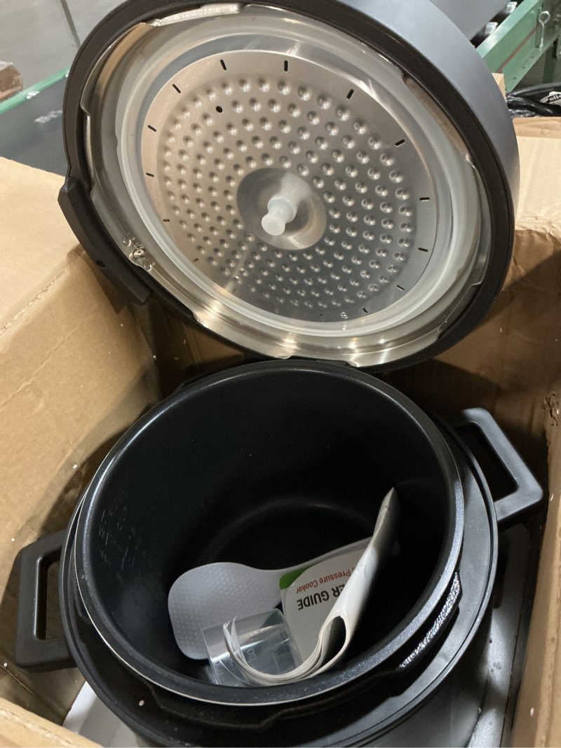 Condition photo showing As Is for nutrichef electric pressure cooker 6 quart capacity | 9 function digital countertop pressure cooker | adjustable time & temperature | cook, bake, steam, broil, & braise | 13.1 x 11.4 in | black