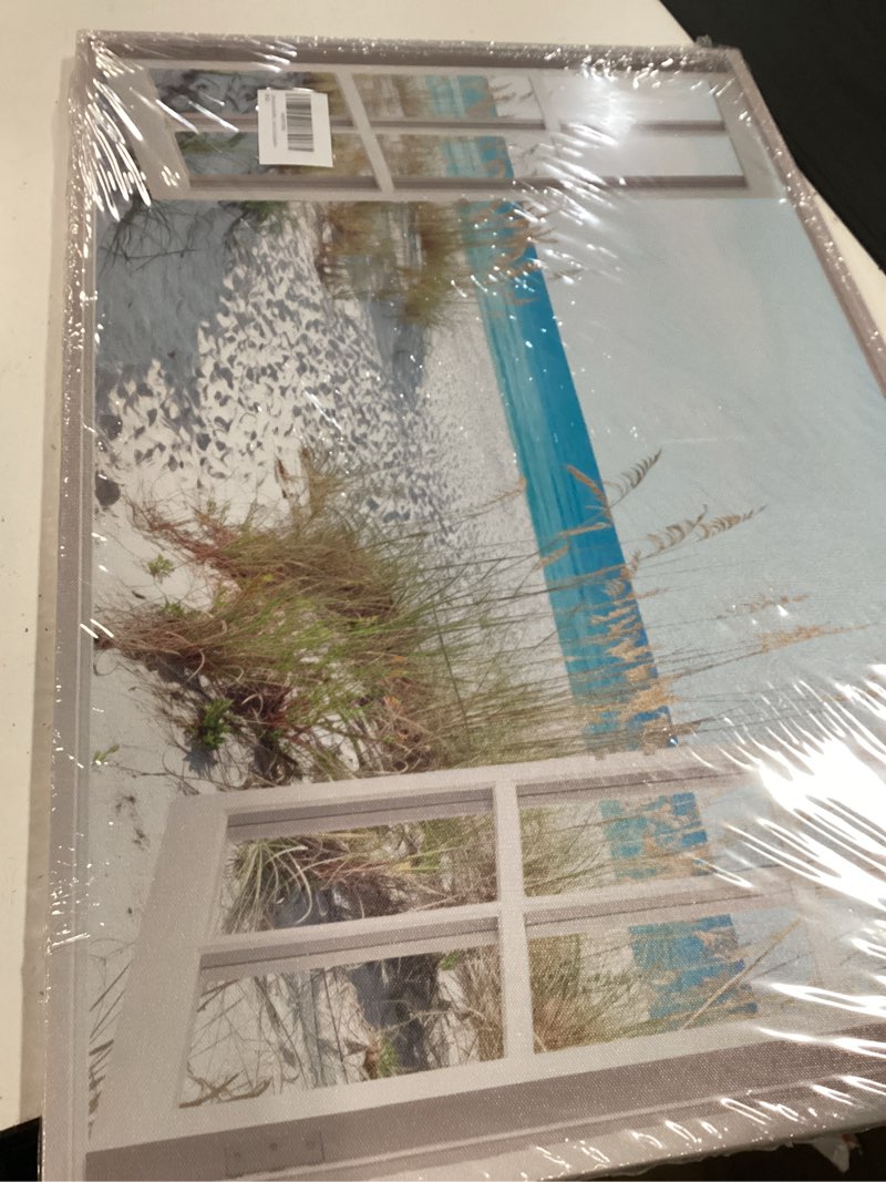 Condition photo showing Good Condition for libitea coastal open window coastal beach wall art - seaside dune grass canvas print for living room decor