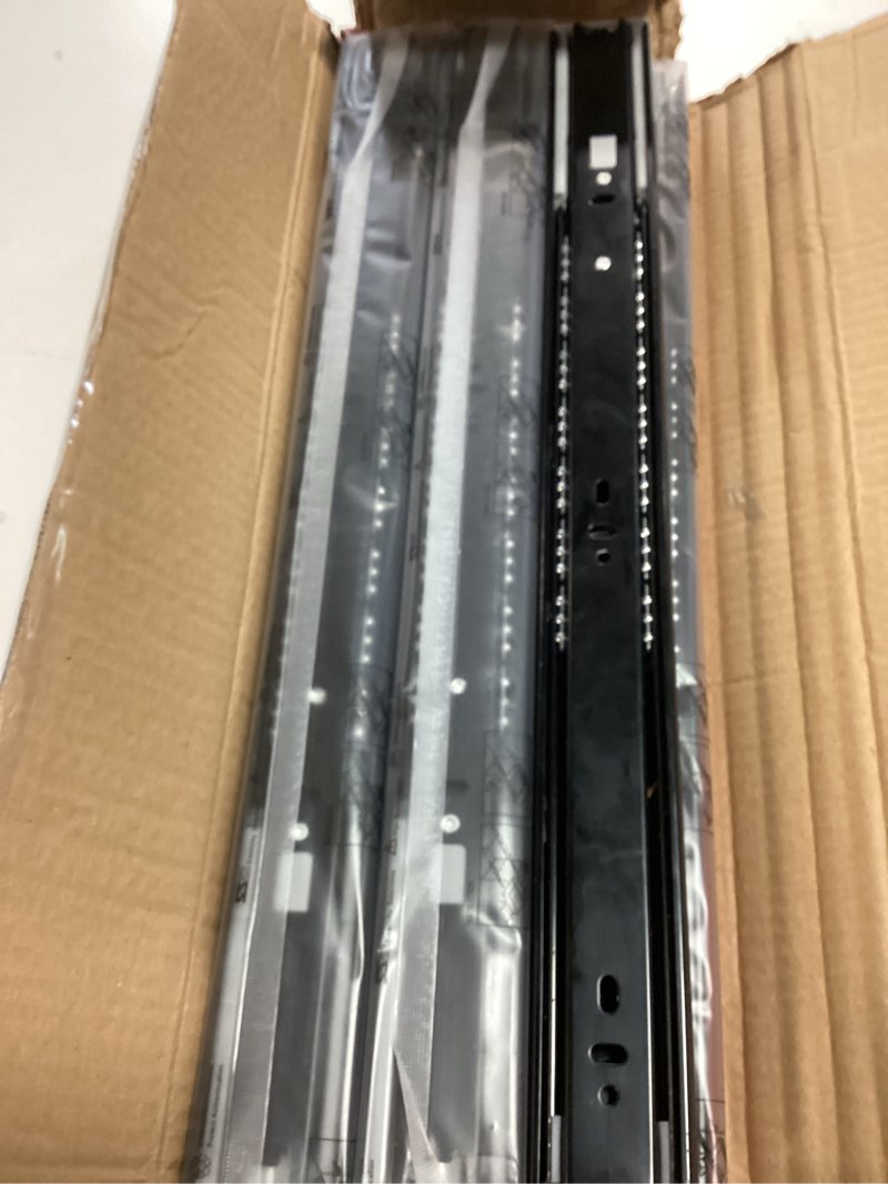 Condition photo showing Good Condition for 18 inch Drawer Slides 6 Pairs (12pcs) Soft Close 3 fold Full Extension Side Mount Cabinet Drawer Glides 18" Black Cabinet Rails for Dresser, Cabinet, Kitchen 100 LB Capacity