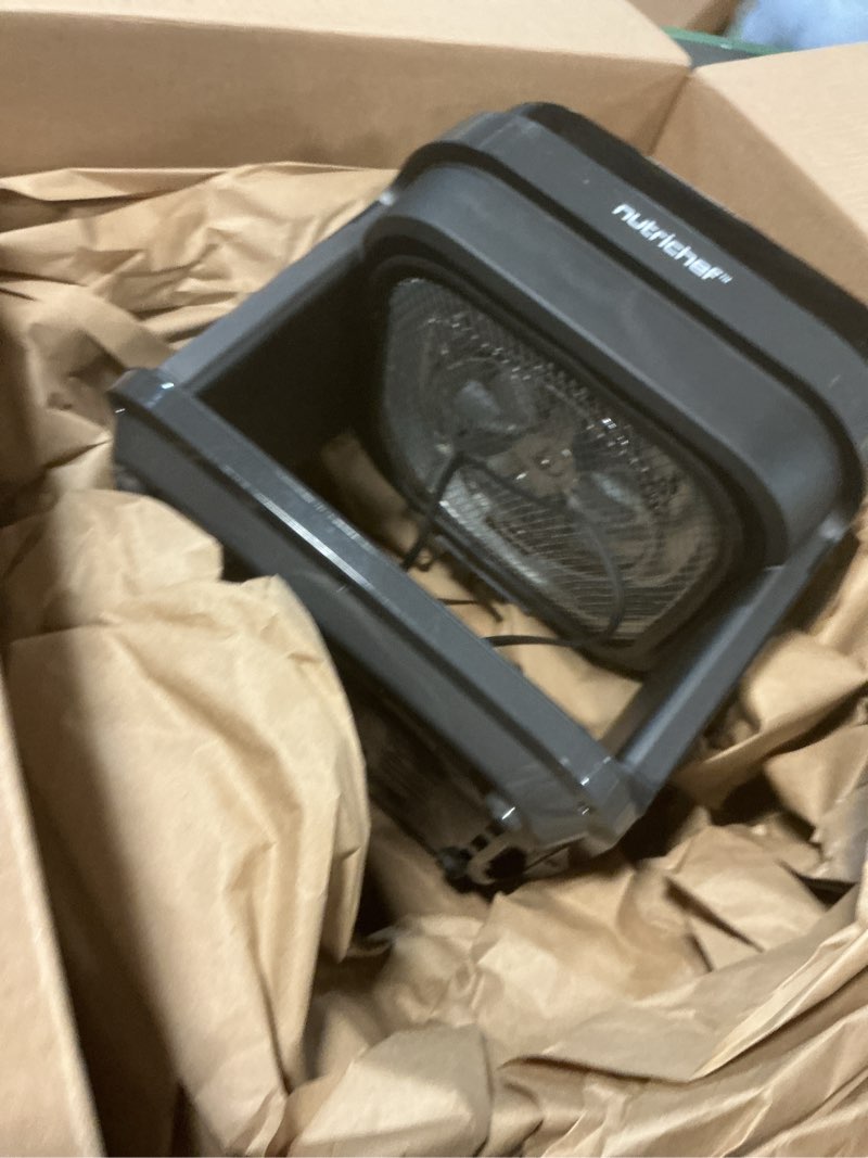 Condition photo showing As Is for Nutrichef 5.8 Quart Air Fryer | 8-1 Preset Cook Modes | Transparent Fry Bowl for Best Cooking Results | Cook Shrimp, Steak, Fries, Wings, Chicken & More | Precise Temperature Control & Time | Grey