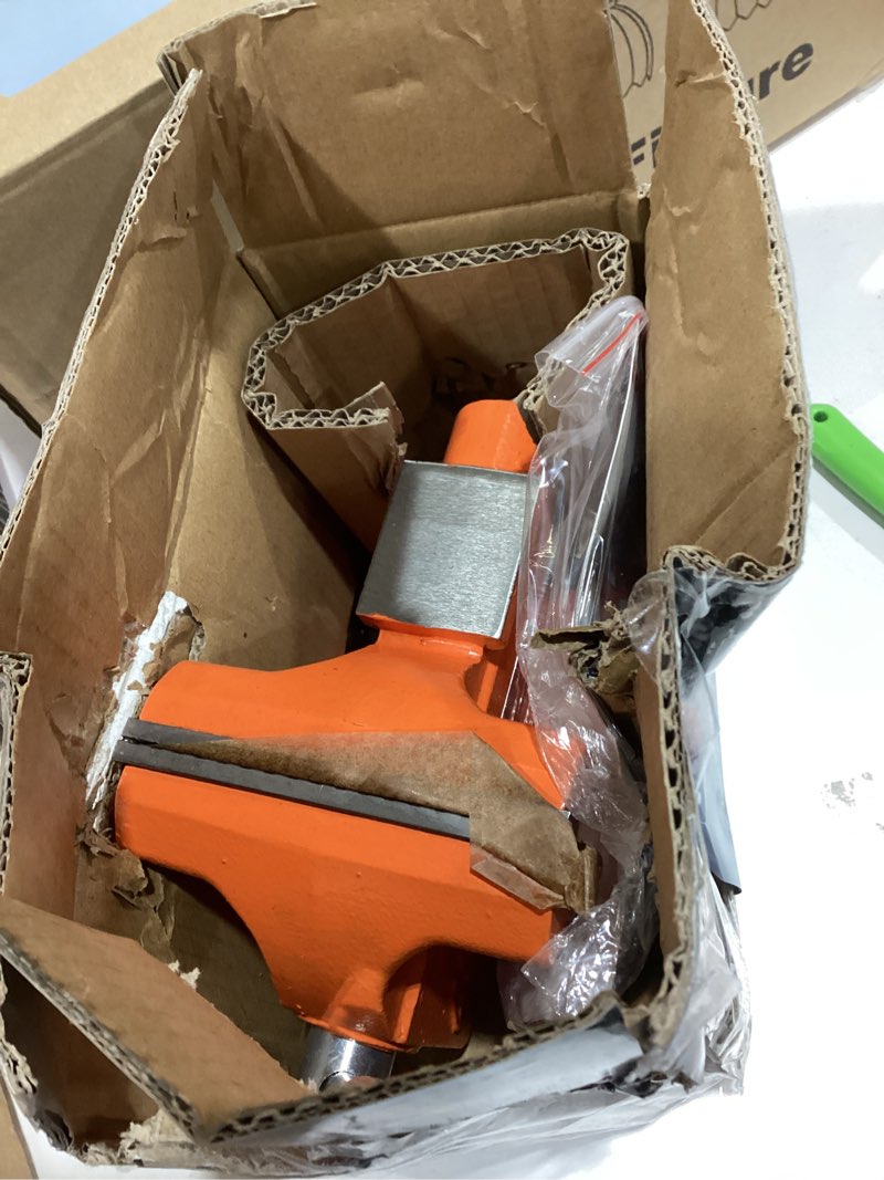 Condition photo showing As Is for 4-1/2" Bench Vise with 240° Flexible Swivel Locking Base and Anvil, High-Strength Multi-Purpose Workbench Vise Heavy-Duty, Cast Iron Workbench for Woodworking, Drilling, Pipe Cutting