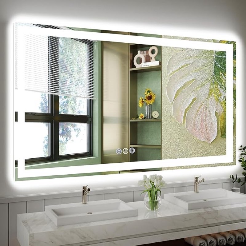 36x36 led bathroom mirror with lights, super bright front & backlit vanity mirror for wall, anti-fog & memory smart mirror, 5mm shatter-proof tempered glass, etl listed, vertical