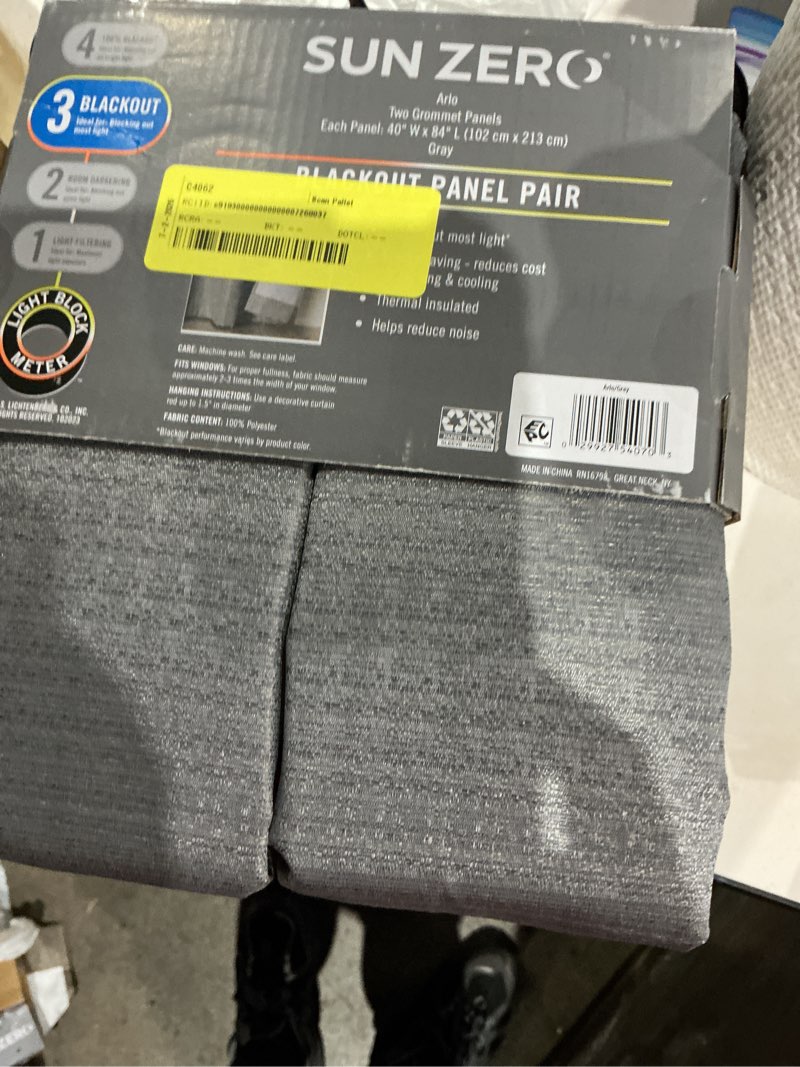 Condition photo showing Good Condition for sun zero arlo 2-piece textured thermal insulated room darkening grommet curtain panel pair, black, 40"w x 63"l