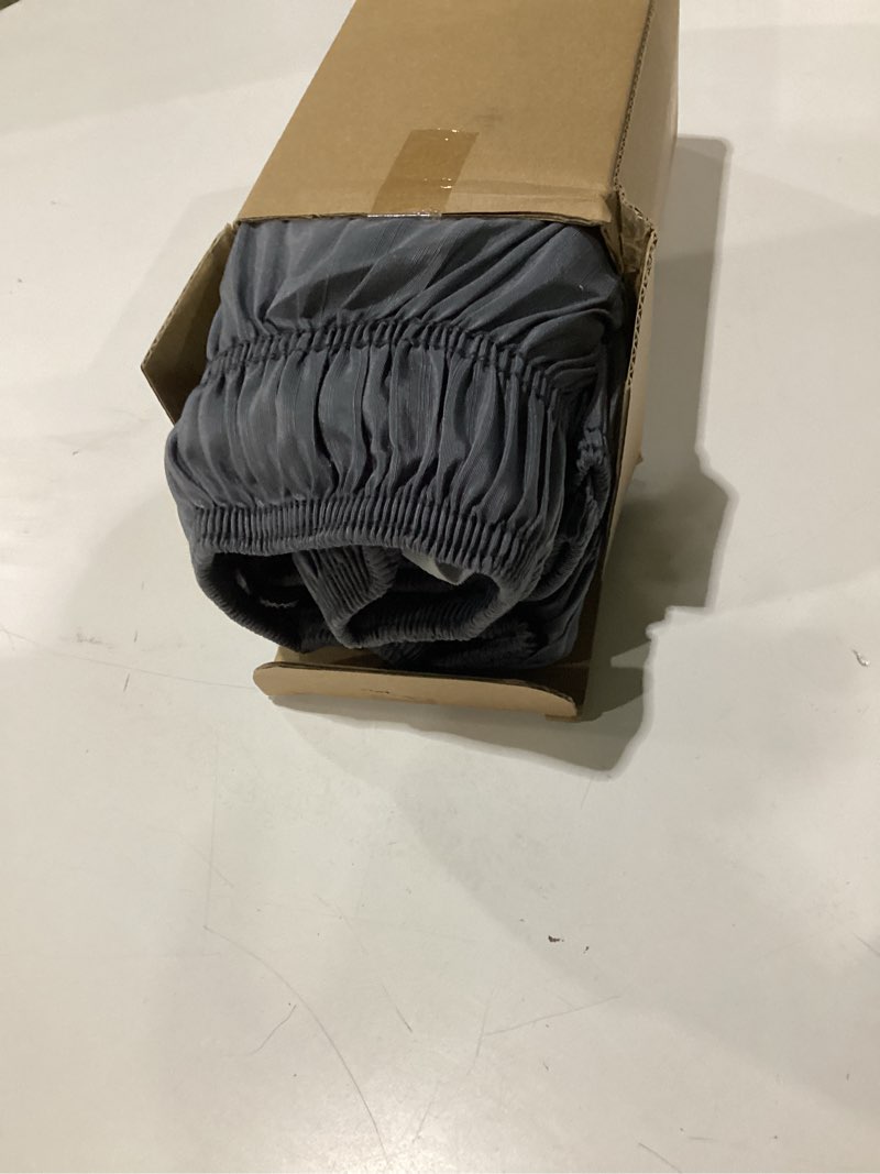 Condition photo showing As Is for biscaynebay wrap around bed skirts for king & cal king beds short drop of 12", dark grey adjustable elastic dust ruffles easy fit wrinkle resistant silky luxurious fabric machine washable king-12" drop dark grey