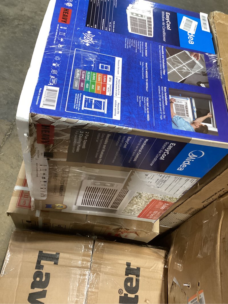 Condition photo showing As Is for midea 5,000 btu easycool small window air conditioner - cool up to 150 sq. ft. with easy-to-use mechanical controls and reusable filter, perfect for small bedroom, living room, home office