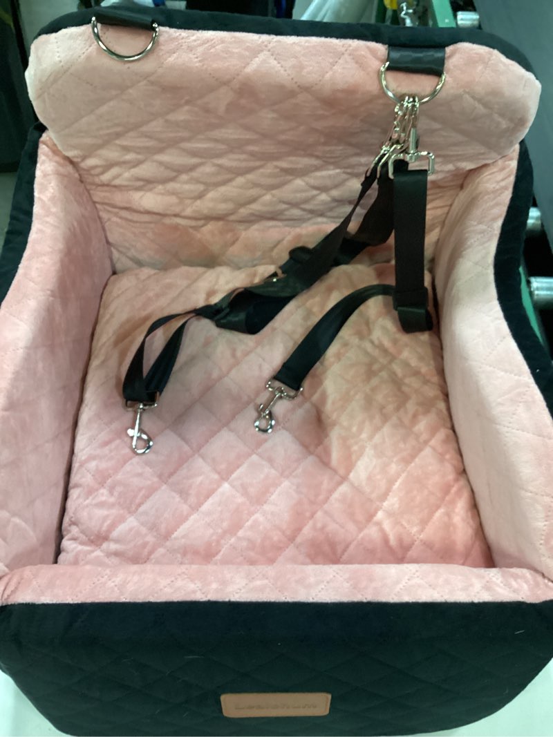 Condition photo showing Good Condition for lealchum dog booster car seat for small/medium dogs,puppy portable car bed with elevated cushion,fully detachable and washable,2 storage pockets,easy to install (black/pink, medium) black/pink medium