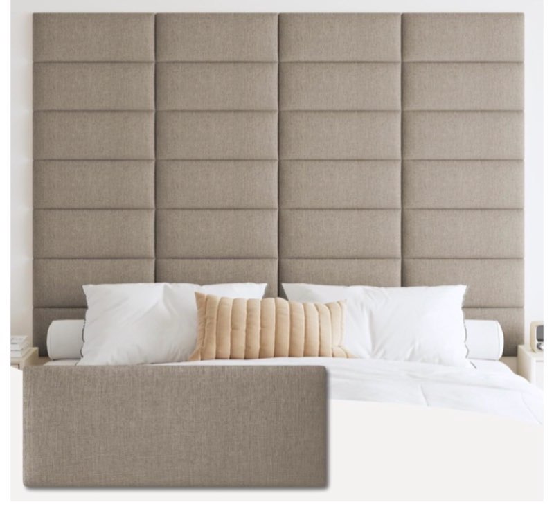 IFNOW Upholstered Wall Mounted Headboard, 3D Soundproof Wall Panels Peel and Stick for Queen Size, R