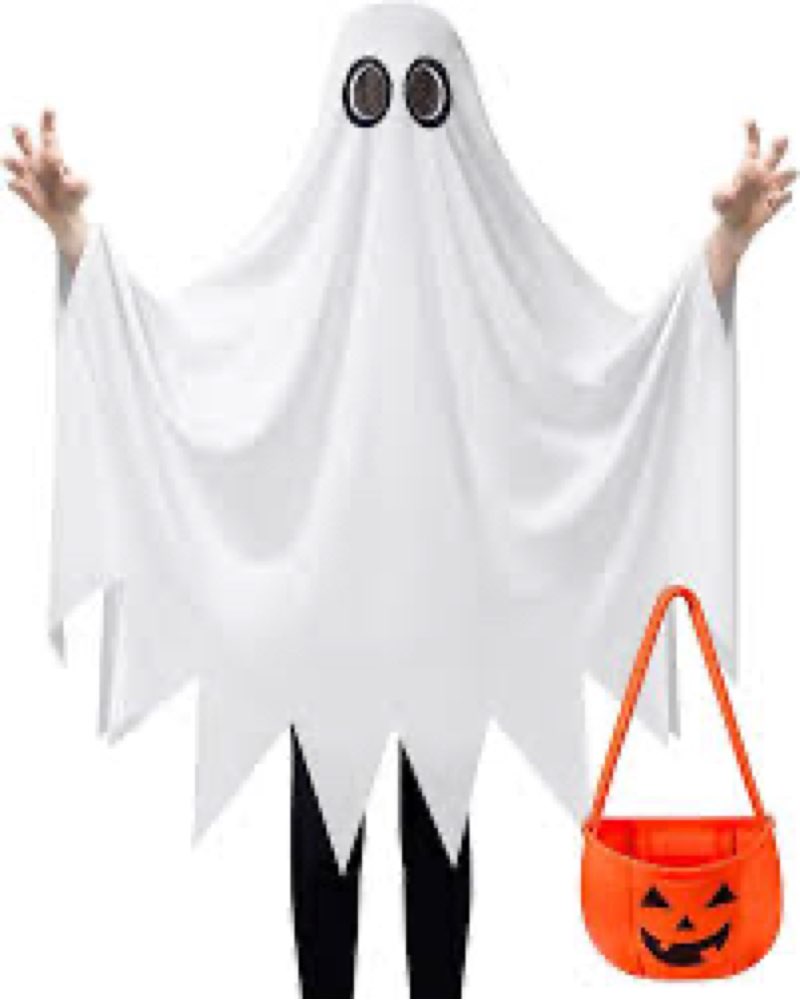CHILD COSTUME MEDIUM 8-10 yrs old Spooktacular Creations Ghost Costume for Kids with Pumpkin Basket, Scary Halloween Costume for Boys,