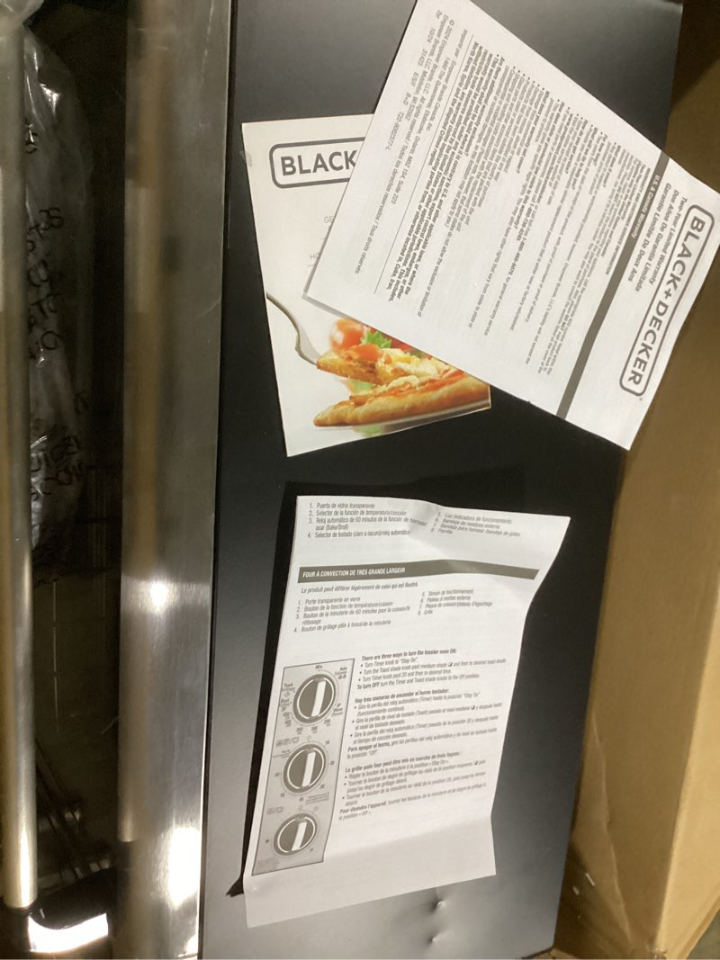 Condition photo showing As Is for black+decker 8 slice extra-wide stainless steel countertop toaster oven  to3250xsb