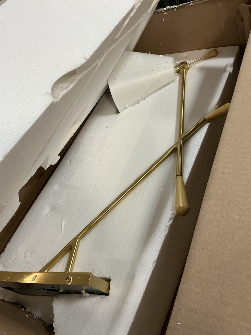 Condition photo showing Good Condition for kichler finnick 20 inch 1 light wall sconce with a white shade in champagne gold and natural maple