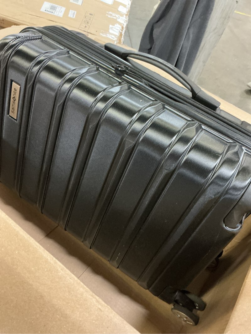 Condition photo showing As Is for samsonite elevation plus - large hardside luggage - scratch resistant polypropylene shell, rightheight™ adjustable handle, integrated airtag holder, tsa lock, wetpak™ compartment - cypress green large cypress green