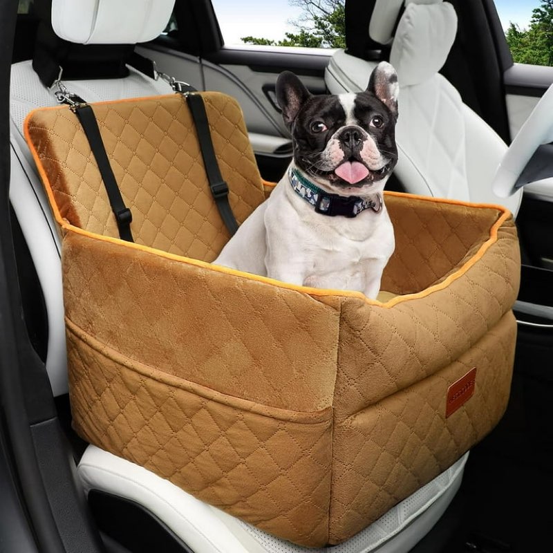 (similar)small dog car seat, memory foam dog booster car seats with thick cushion for medium dogs under 35lbs, detachable washable dog bed for car, pet car seat with storage pockets,2 safety belts