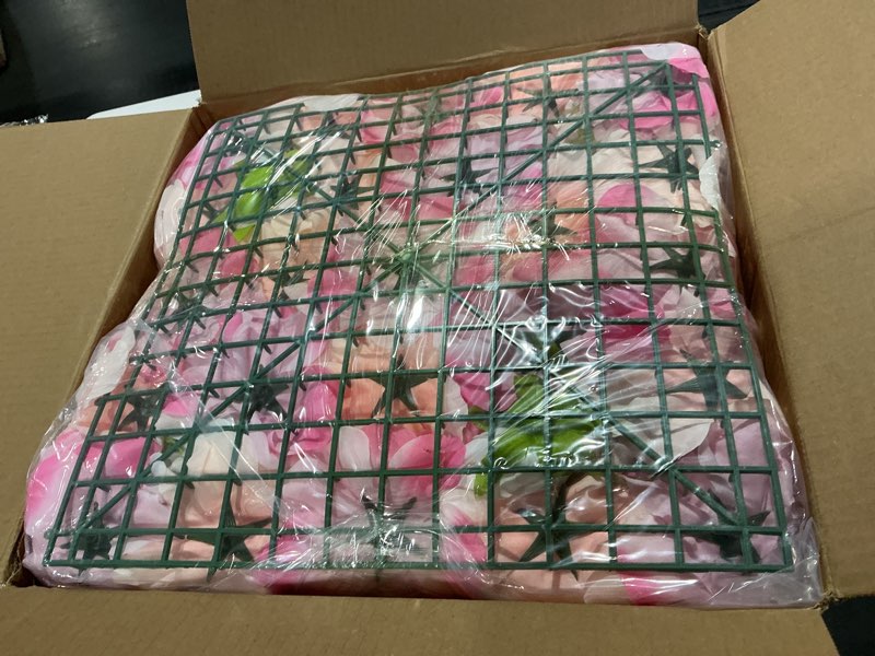 Condition photo showing Good Condition for Flower Wall Backdrop 12 Piece of 16.5x16.5 Inch Floral Wall Panel Artificial Silk Rose Wall Decor Ideal for Wedding Celebrations, Festive Party Backdrops, and Home Decor-Pink Pink 16.5inch