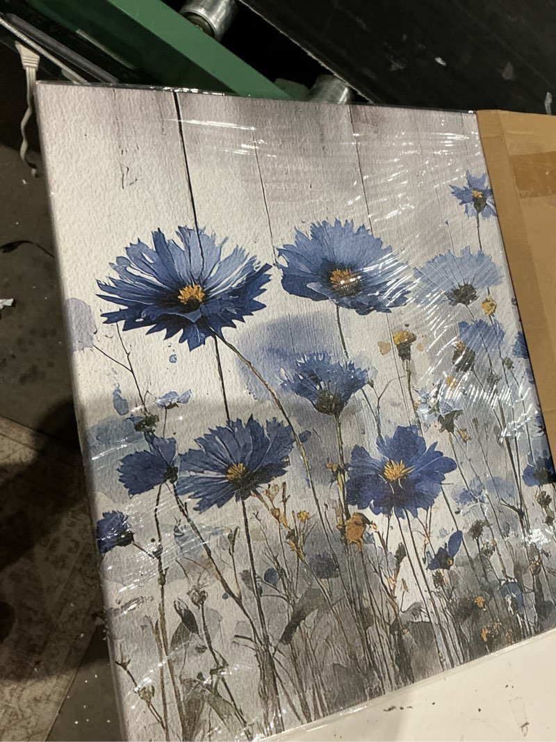 Condition photo showing Good Condition for lky art flower print wall art canvas blue daisy floral wood background ready to hang for living room bedroom home office wall decoration 20" x 40" 40"l x 20"w blue-gray