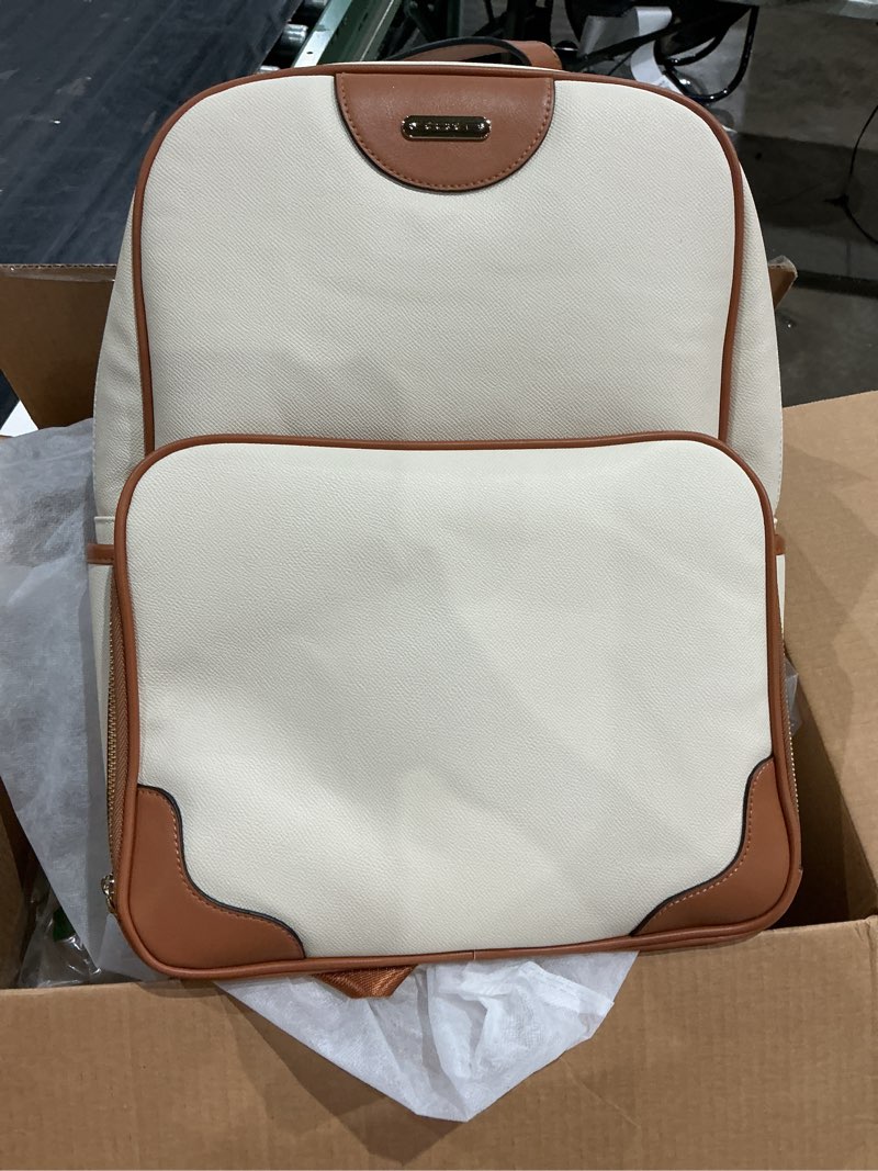 Condition photo showing Good Condition for cluci womens laptop backpack leather 15.6 inch computer backpack large travel daypack business vintage bag off-white with brown, 0 off-white with brown, large, daypack backpacks