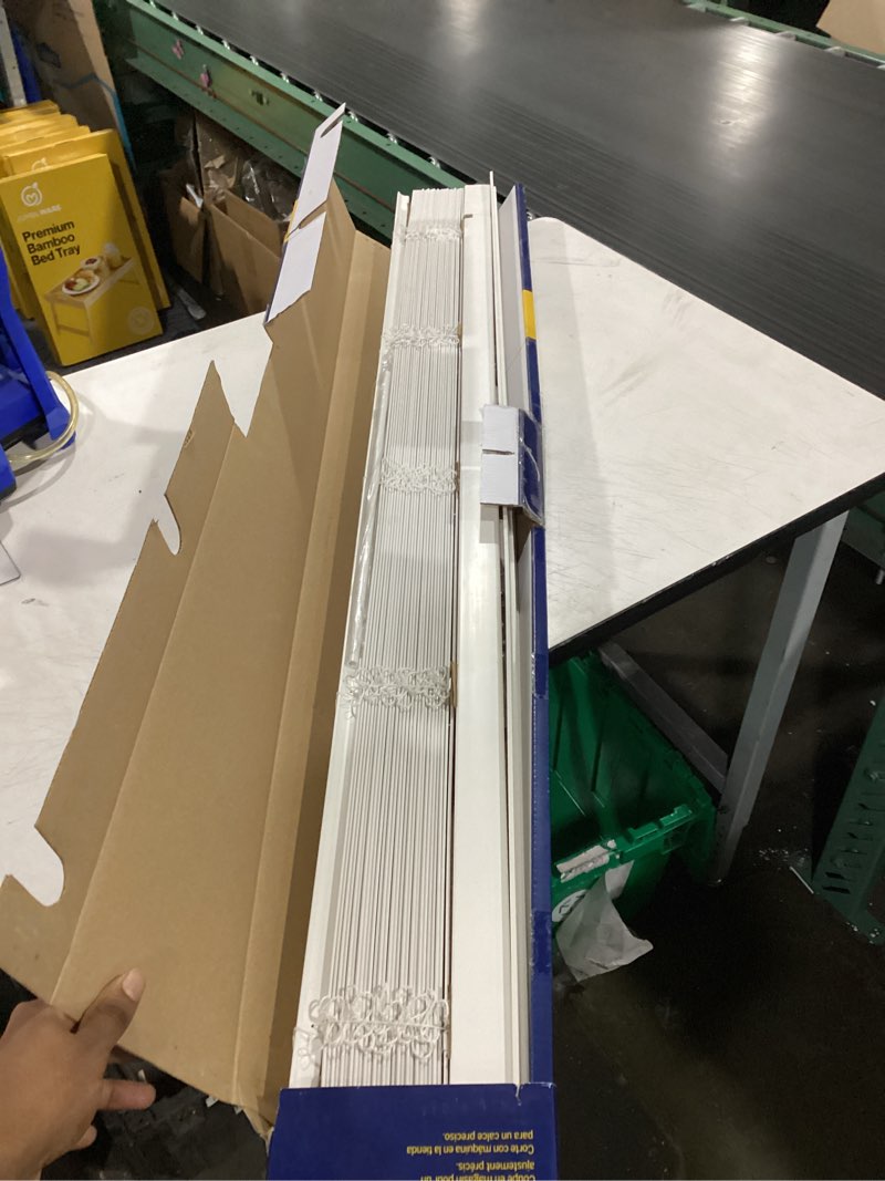 Condition photo showing Good Condition for levolor trim+go 2-in slat width 59-in x 48-in cordless white faux wood room darkening full-view standard horizontal blinds