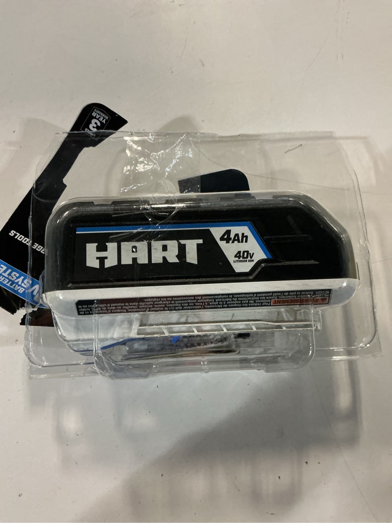 Condition photo showing As Is for hart 40 volts 4.0ah lithium-ion battery